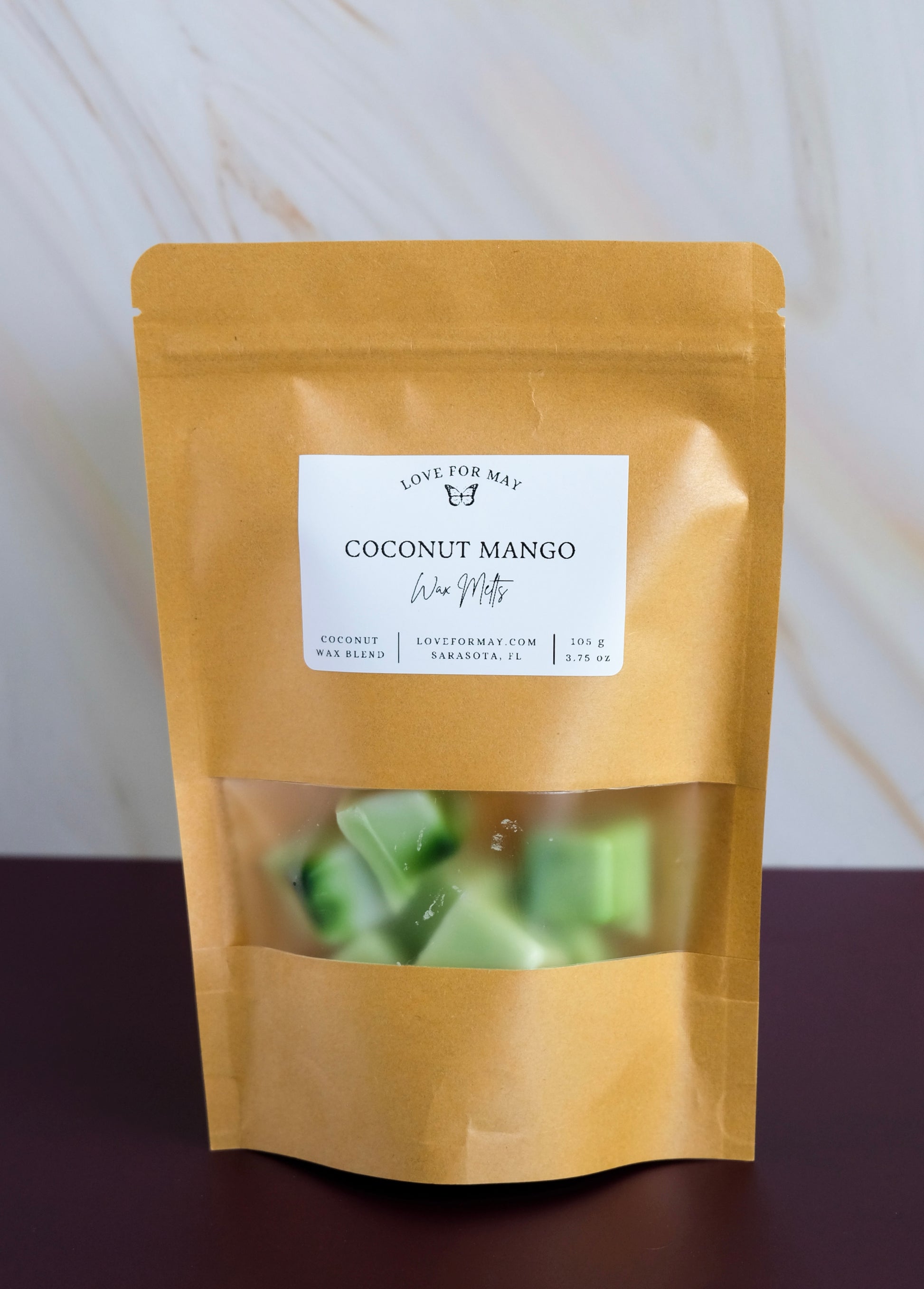 Kraft bag with coconut mango scented wax melt cubes 