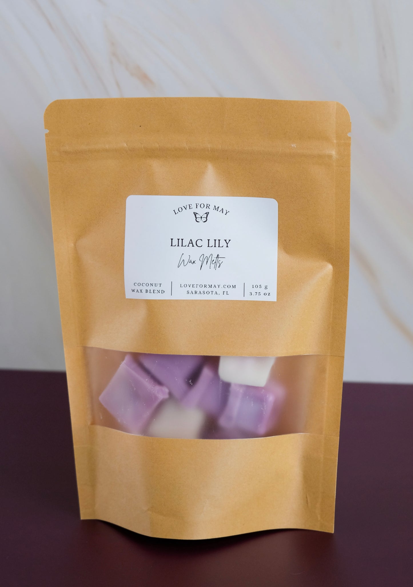 Kraft bag with lilac lily scented wax melt cubes