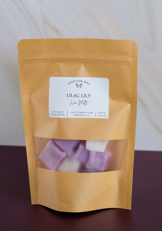 Kraft bag with lilac lily scented wax melt cubes