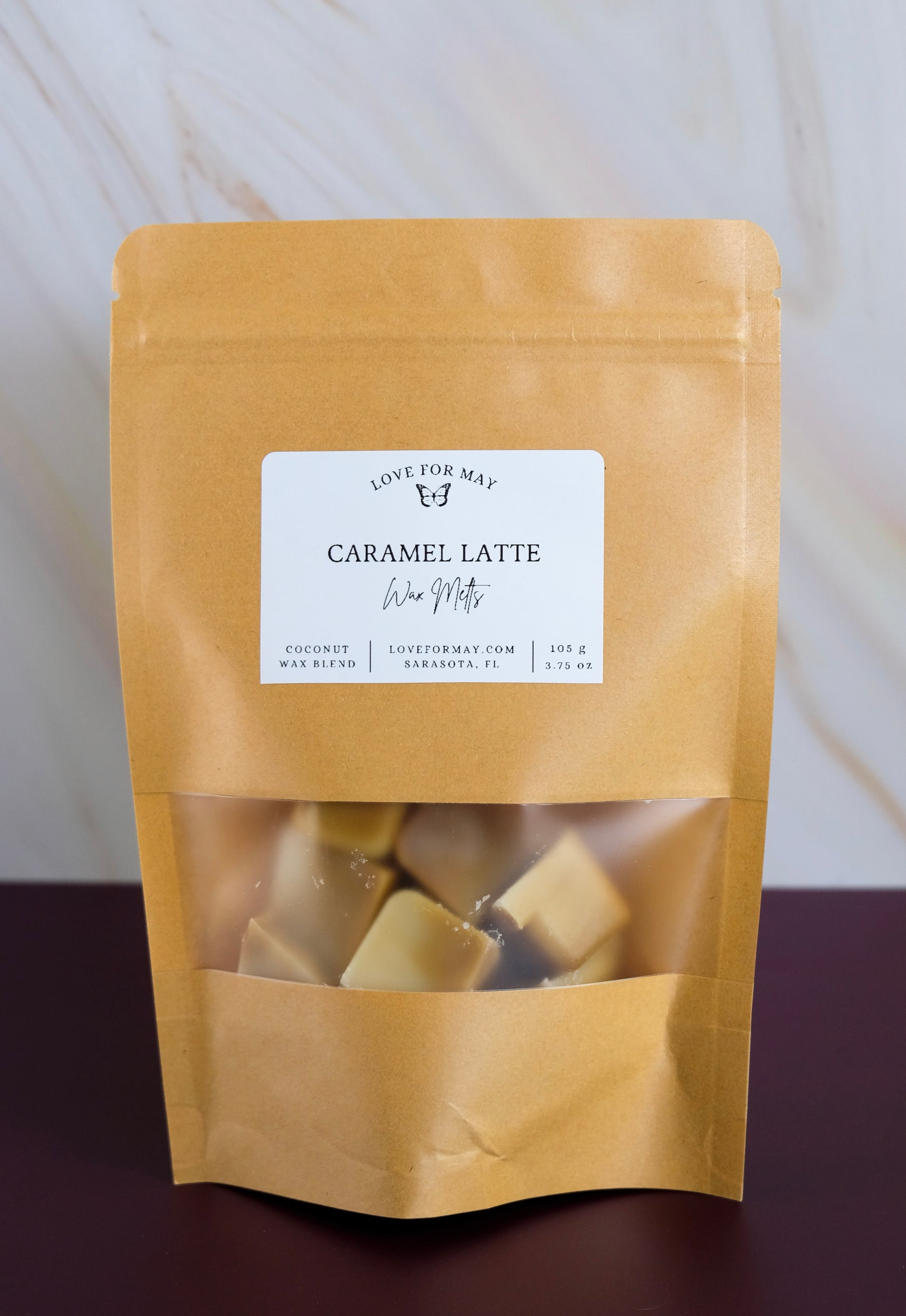 Kraft bag with caramel latte scented wax melt cubes