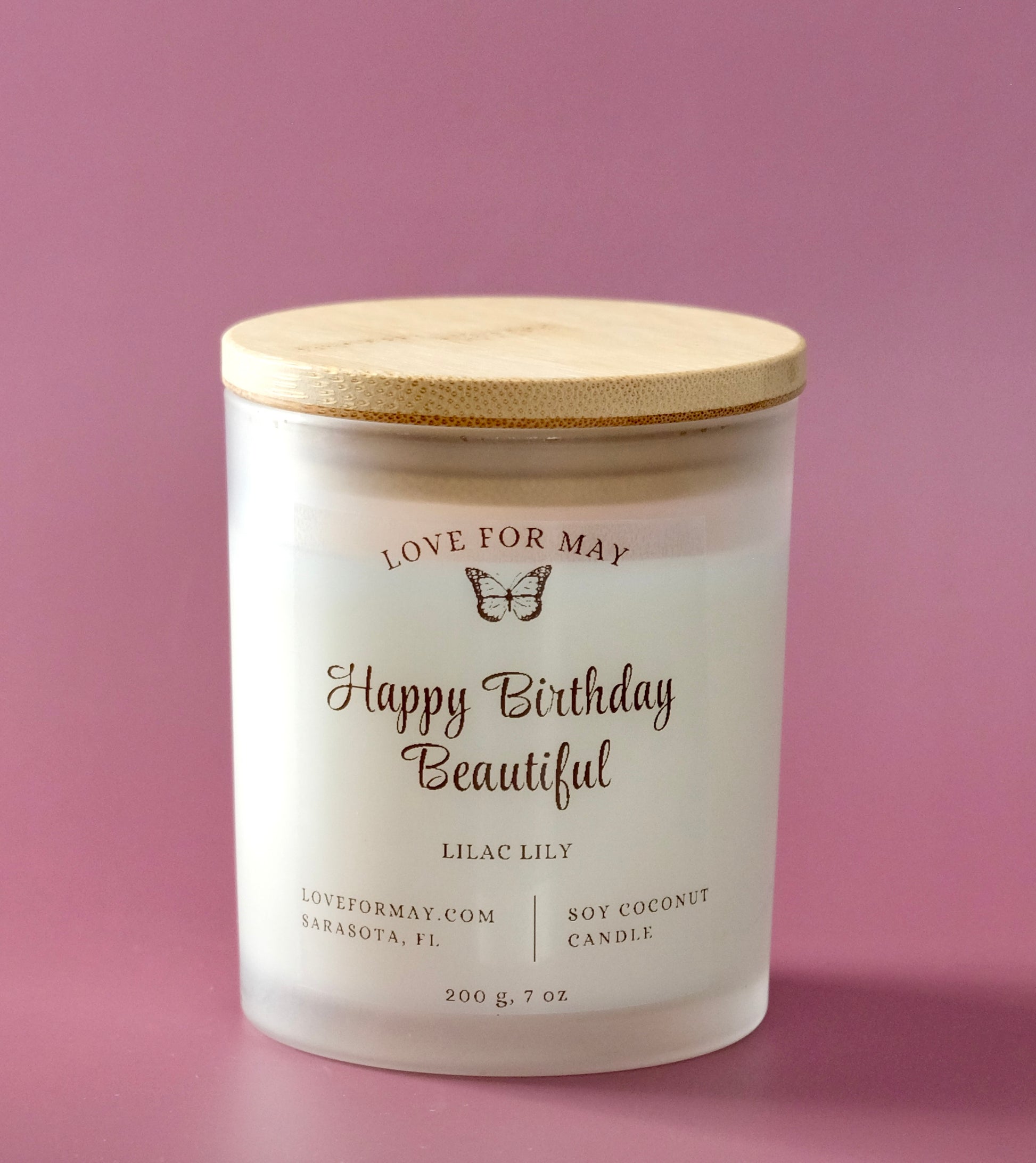 Handmade frosted glass personalized candle with the words Happy Birthday Beautiful.